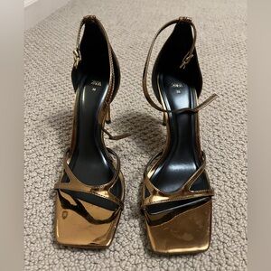 Zara Oval Heeled Metallic Sandals